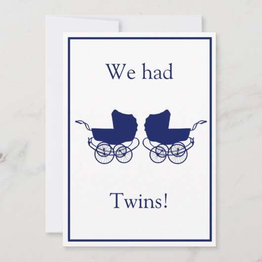 Retro Twins Baby Announcement Blue Einladung (Vorderseite)