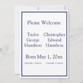 Retro Twins Baby Announcement Blue Einladung (Rückseite)