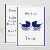 Retro Twins Baby Announcement Blue Einladung (Vorne/Hinten)