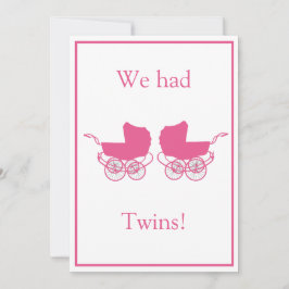 Retro Twins Baby Announction Pink Einladung