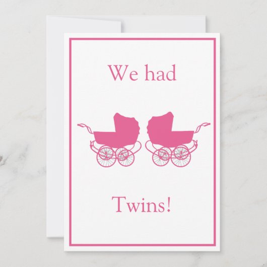 Retro Twins Baby Announction Pink Einladung (Vorderseite)