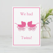 Retro Twins Baby Announction Pink Einladung (Stehend Vorderseite)