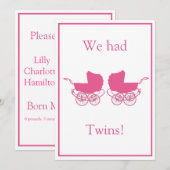 Retro Twins Baby Announction Pink Einladung (Vorne/Hinten)