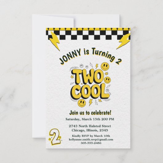Retro Two Cool 2. Geburtstagsfeier  Einladung (Vorderseite)