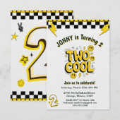 Retro Two Cool 2nd Birthday Party  Einladung (Vorne/Hinten)
