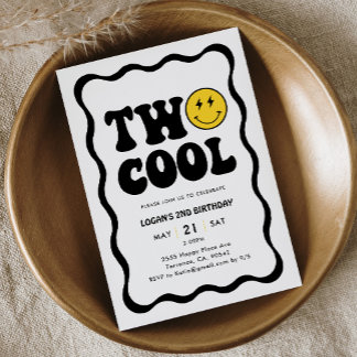 Retro Two Cool Boy 2. Geburtstag Party Einladung
