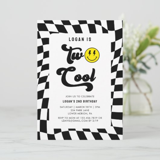 Retro Two Cool Wavy Skateboard 2nd Birthday Einladung (Stehend Vorderseite)