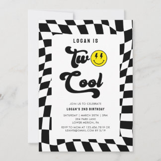 Retro Two Cool Wavy Skateboard 2nd Birthday Einladung