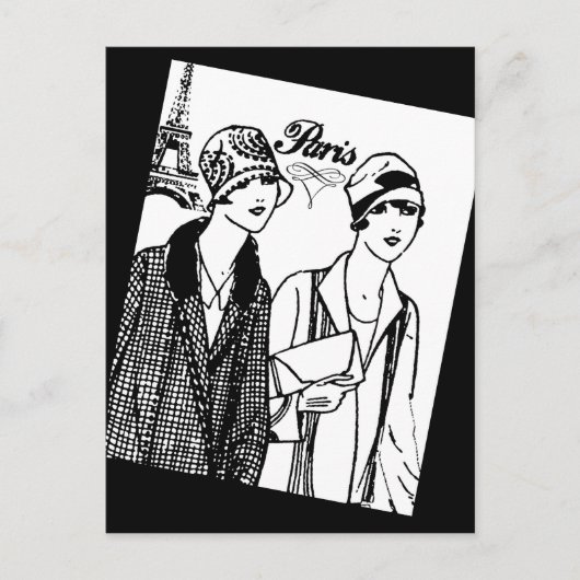 Retro Two Girls in Paris Postkarte (Vorderseite)