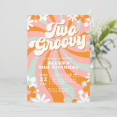 Retro Two Groovy 2. Geburtstag Einladung (Stehend Vorderseite)