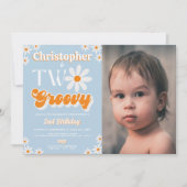 Retro Two Groovy Boys 2. Geburtstag Foto Einladung (Vorderseite)