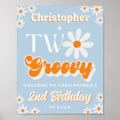 Retro Two Groovy Boys 2. Geburtstag Willkommen Poster (Vorne)