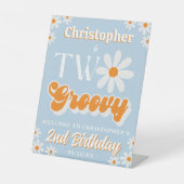 Retro Two Groovy Boys 2nd Birthday Welcome Sockelschild (Vorderseite)