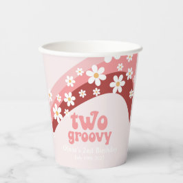 Retro Two Groovy daisy boho floral 2. Geburtstag Pappbecher