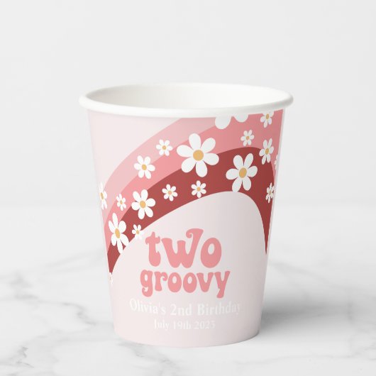Retro Two Groovy daisy boho floral 2. Geburtstag Pappbecher (Vorderseite)