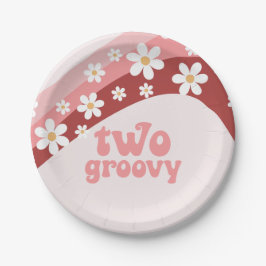 Retro Two Groovy daisy boho floral 2. Geburtstag Pappteller