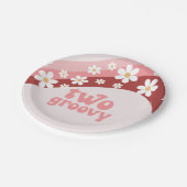 Retro Two Groovy daisy boho floral 2. Geburtstag Pappteller (Schrägansicht)