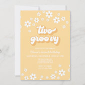 Retro Two Groovy daisy boho florale 2. Geburtstag Einladung (Vorderseite)