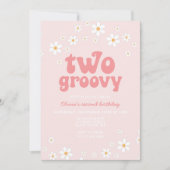 Retro Two Groovy daisy boho florale 2. Geburtstag Einladung (Vorderseite)