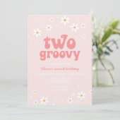 Retro Two Groovy daisy boho florale 2. Geburtstag Einladung (Stehend Vorderseite)