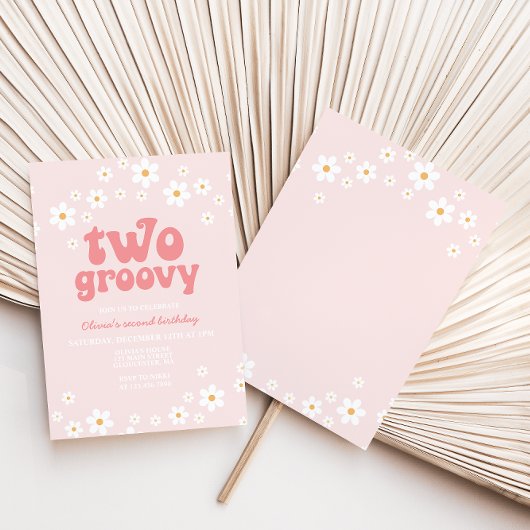Retro Two Groovy daisy boho florale 2. Geburtstag Einladung
