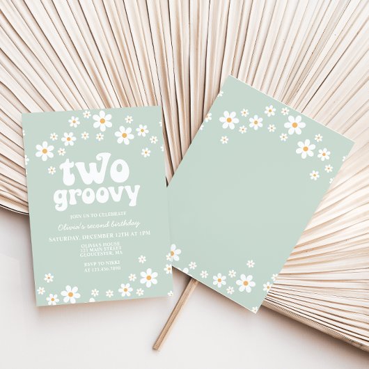Retro Two Groovy daisy boho florale 2. Geburtstag Einladung