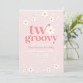 Retro Two Groovy daisy boho florale 2. Geburtstag Einladung (Stehend Vorderseite)