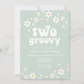 Retro Two Groovy daisy boho florale 2. Geburtstag Einladung (Vorderseite)