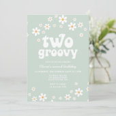 Retro Two Groovy daisy boho florale 2. Geburtstag Einladung (Stehend Vorderseite)