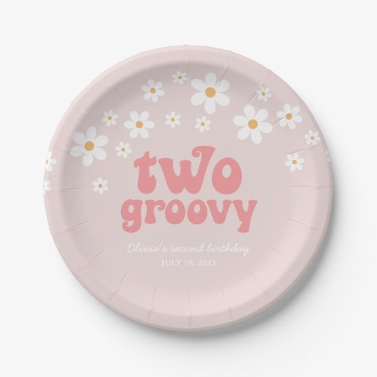 Retro Two Groovy daisy boho florale 2. Geburtstag Pappteller (Vorderseite)