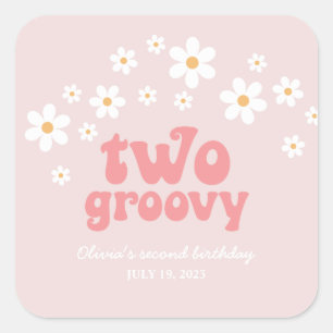 Retro Two Groovy daisy boho florale 2. Geburtstag Quadratischer Aufkleber