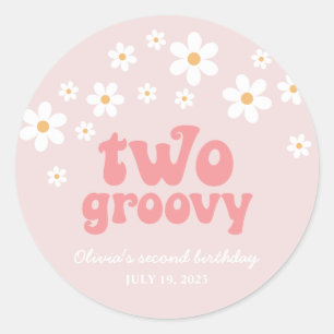 Retro Two Groovy daisy boho florale 2. Geburtstag Runder Aufkleber