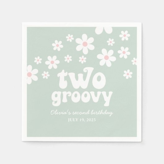 Retro Two Groovy daisy boho florale 2. Geburtstag Serviette (Vorderseite)