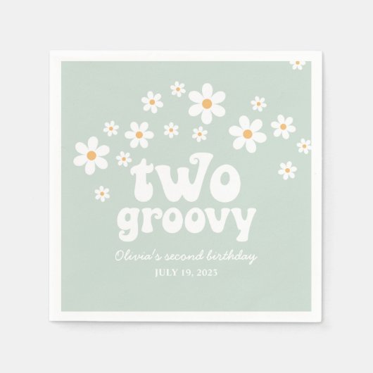 Retro Two Groovy daisy boho florale 2. Geburtstag Serviette (Vorderseite)