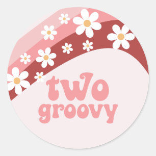 Retro Two Groovy Gänseblümchen Boho Blumen 2. Gebu Runder Aufkleber