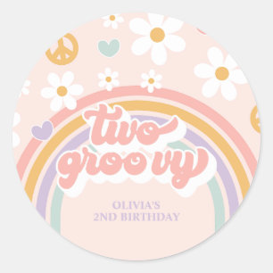 Retro Two Groovy Girl Regenbogen 2. Geburtstag Runder Aufkleber