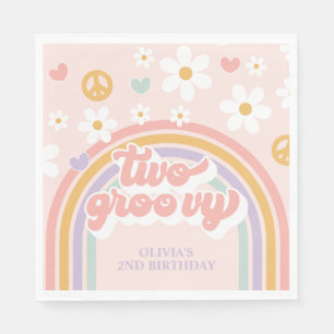 Retro Two Groovy Girl Regenbogen 2. Geburtstag Serviette