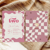 Retro Two Groovy Pink Checkered 2nd Birthday Einladung