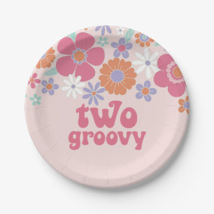 Retro Two Groovy Pink Floral Pappteller