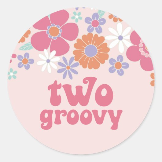 Retro Two Groovy Pink Floral Runder Aufkleber (Vorderseite)