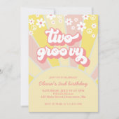 Retro Two Groovy Sunshine daisy boho floral Invita Einladung (Vorderseite)