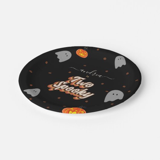 Retro Two Spooky 2. Halloween Party Pappteller (Schrägansicht)