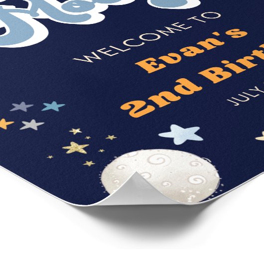 Retro Two the Moon Space Birthday Welcome  Poster (Ecke)