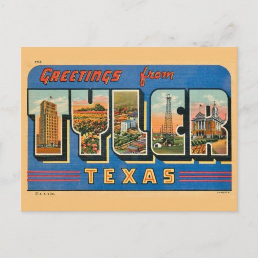 Retro Tyler TX Postkarte (Vorderseite)