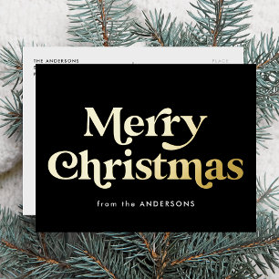 Retro Typ Frohe Weihnachten Schwarz und Gold Folien Feiertagspostkarte