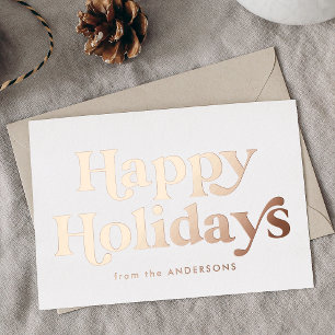 Retro-Typ Happy Holidays Nicht-Foto Roségold Folien Feiertagskarte