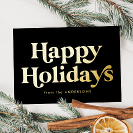 Retro Type Happy Holidays Non-Foto Black and Gold Folien Feiertagskarte