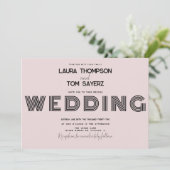 Retro Type Simple Block Wedding Rose Black Einladung (Stehend Vorderseite)