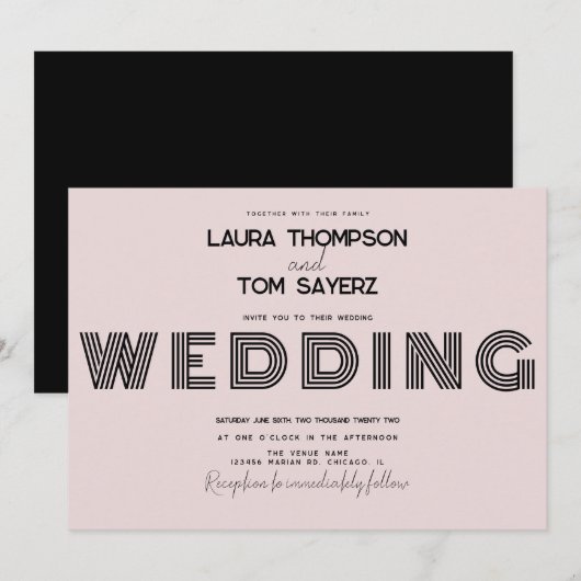 Retro Type Simple Block Wedding Rose Black Einladung (Vorne/Hinten)