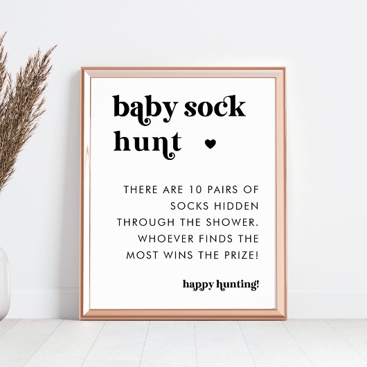 Retro Typografie Baby Sock Hunt Babyduschzeichen Poster